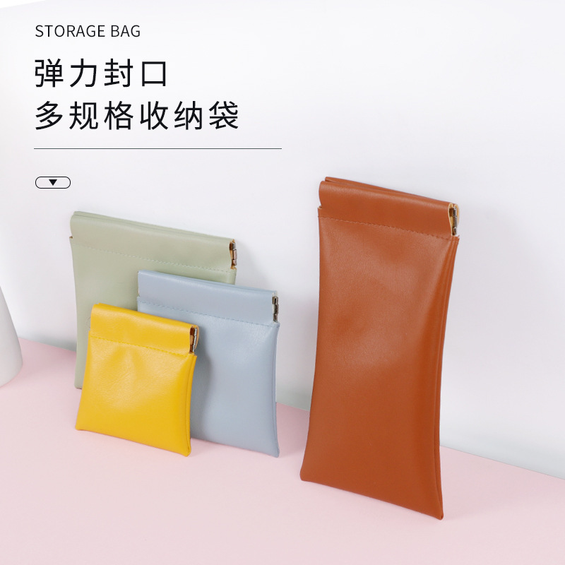 Leather Shrapnel Bag Coin Purse Storage Bag Cosmetics Storage Bag Data Cable Storage Travel Storage Bag Ins