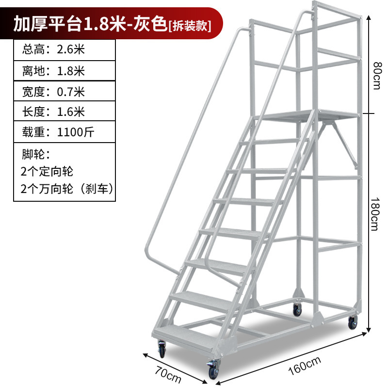 倉庫スーパー移動プラットフォーム登高車登高台倉庫貨物梯子静音輪安定防護梯子2.0m|undefined