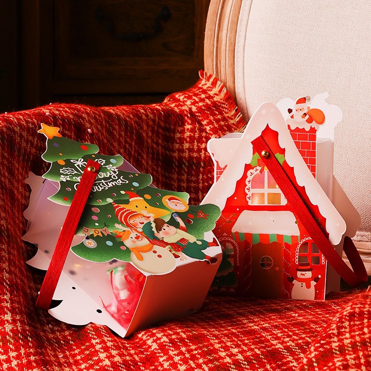 圣诞手提包装盒礼品袋圣诞节礼物袋圣诞树圣诞屋小礼品创意盒子