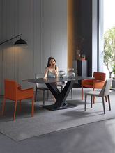 北歐馬鞍皮餐椅 家用輕奢高端休閑椅子現代極簡書桌椅意式舒適椅