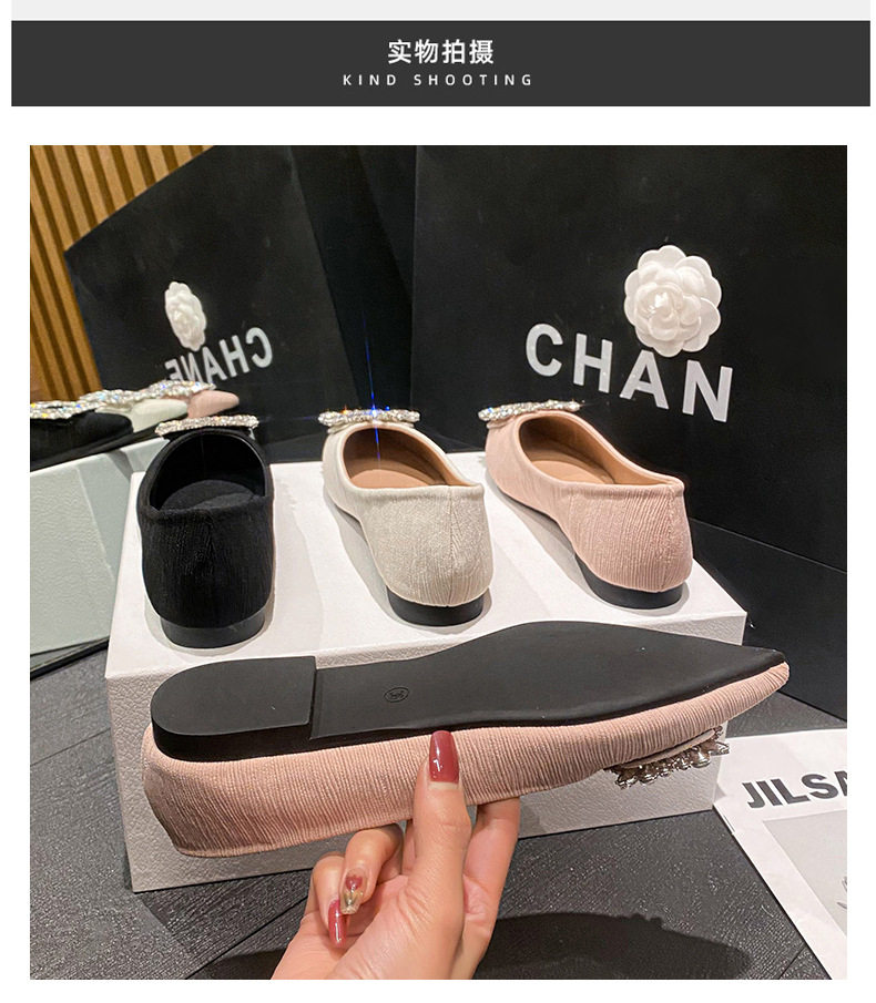 Giày búp bê nữ mũi nhọn gót thấp đính đá phối nơ, kiểu Pháp thanh lịch — Màu hồng, Màu mơ, Màu đen chi tiết 22