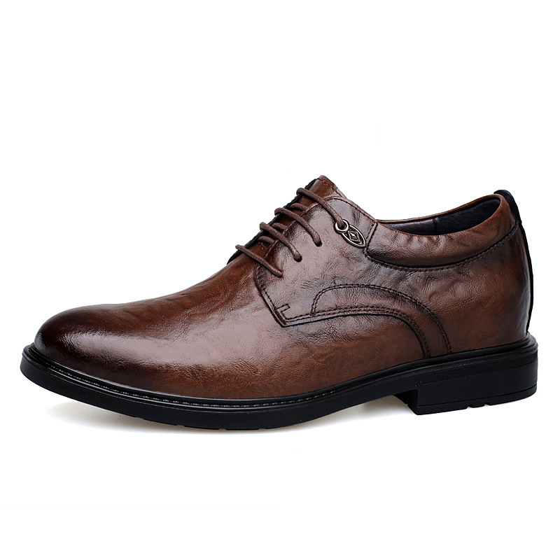 Cross-Border Small Size 35 36 37 Invisible Inner Height Increasing Men's Shoes 6Cm8Cm Business Formal Casual Shoes Cowhide Breathable Trendy