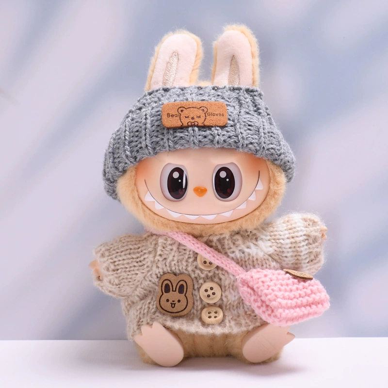 Кукольная одежда (Labubu) зимний комплект — шапка из шерсти, свитер и аксессуары, подходит Gen 1–2