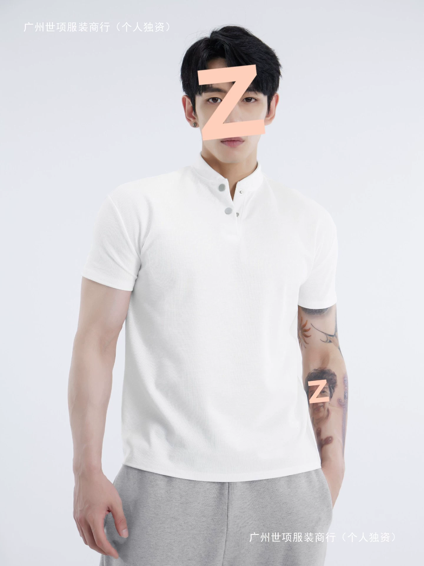 Летняя вафельная короткая рукавная новая рубашка-поло в стиле шинуазри с воротником-хенли, большими лацканами и манжетами, спортивная футболка для фитнеса, мужская