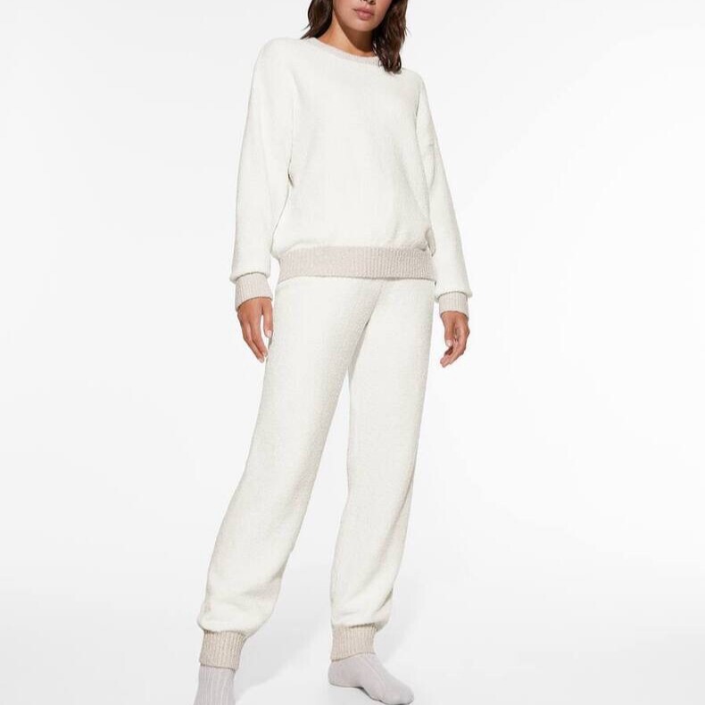 OYSHO original round neck pullover milky white soft pajamas women's autumn and winter warm long sleeve home wear confinement clothes