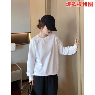 秋冬新款420克华棉银狐绒加绒正肩圆领宽松休闲百搭卫衣定制印图