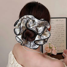 四层水墨印花精致大肠发圈优雅国风气质复古发绳丸子头绳发饰头花