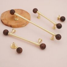复古胡桃木黄铜拉丝拉手中古风古铜色橱柜门抽屉把手衣柜门长拉手