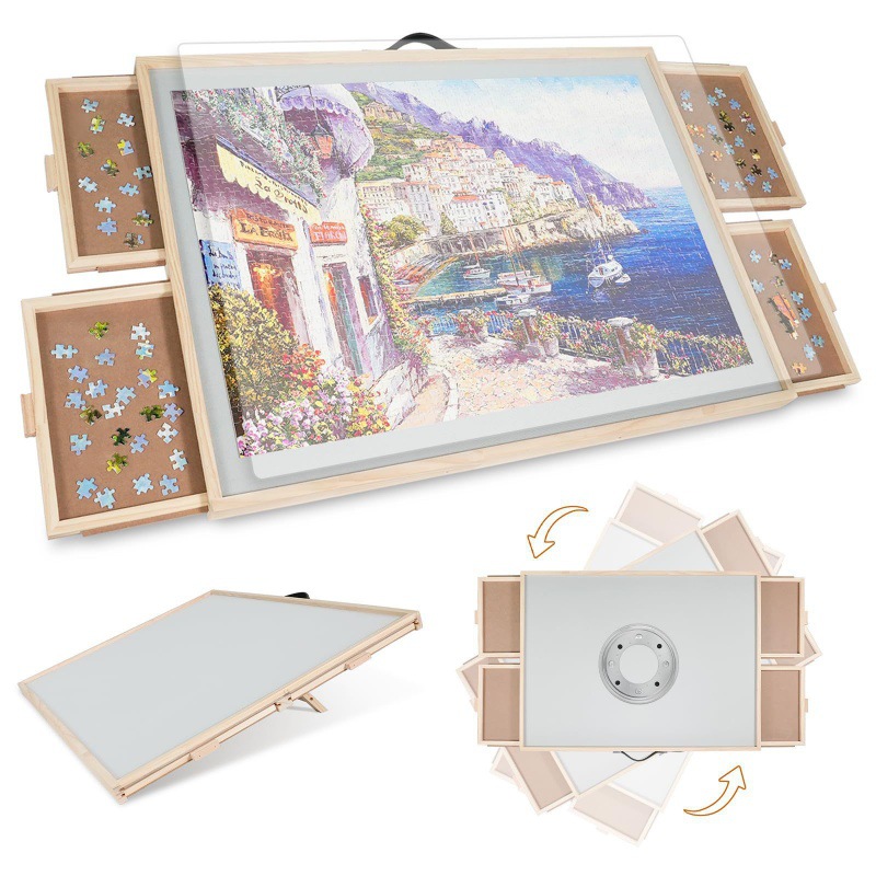 Rompecabezas giratorio inclinado dos en uno transfronterizo tablero de madera rompecabezas rompecabezas para niños adultos mesa de rompecabezas portátil