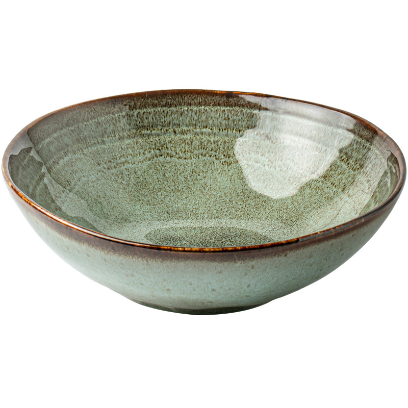 Poppy Green Personalidad de la serie de platos de cerámica irregulares características de platos de platos retro Hotpot tienda de cubiertos exportación transfronteriza