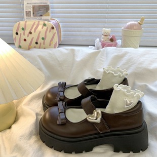 Fashion Elegant British Style Thick Bottom Small Leather Shoes Women's 2025 New Spring and Autumn Bow Love Buckle Mary Jane Shoes