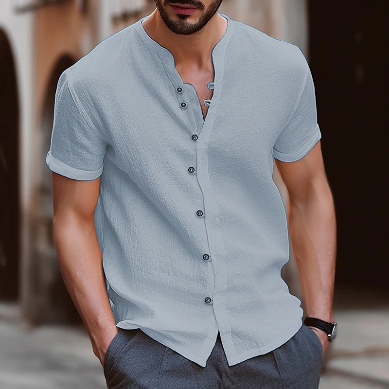 Men's Solid Color British Style V Neck Short Sleeve Loose Men's T-shirt display picture 7