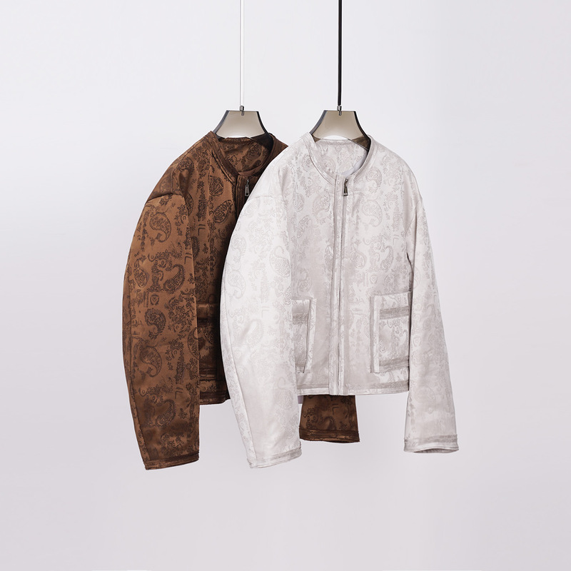 Silk and Wool Blend Jacquard Fabric Cashmere Filled Diagonal Placket Button New Chinese Style Short Coat Silk and Wool Blend Jacquard Fabric Cashmere Filled Diagonal Placket Button New Chinese Style Short Coat