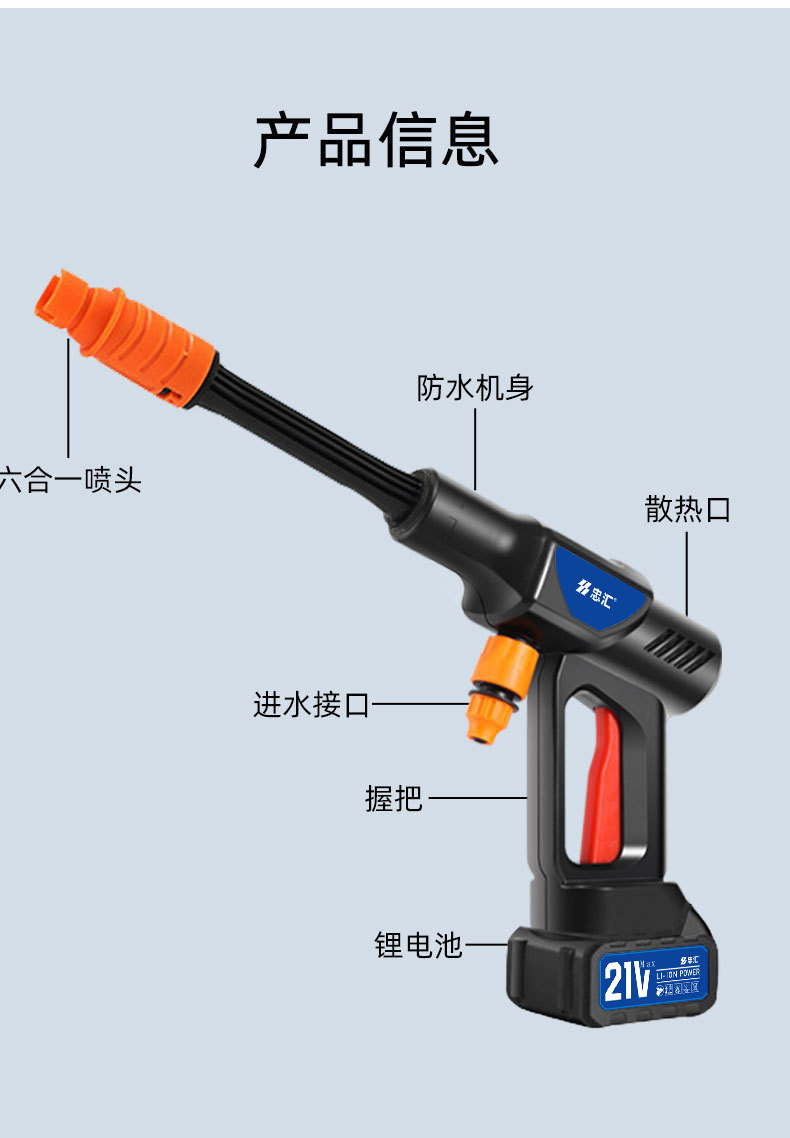 High-Pressure Water Gun, Wireless Lithium Battery-Powered, Portable High-Power Car Washing Machine, Car Washing Tool, Wholesale of Car Tools
