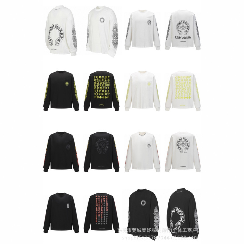 25 Correct Version Ch Classic Simple Printed Popular Round Neck Long-Sleeved T-Shirt Collection for Men and Women, Casual and Loose