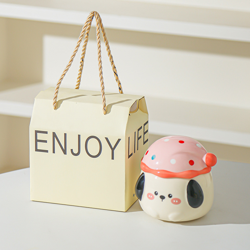 Caricatura perrito lindo taza con tapa de oficina taza de agua para pareja de chicas taza de agua taza de regalo taza de café