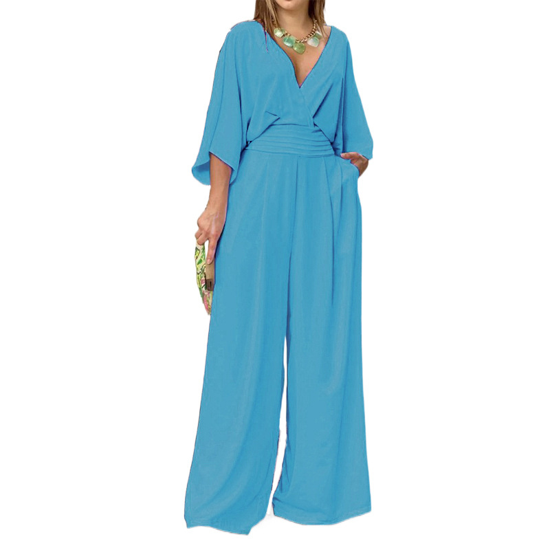 AliExpress estación independiente 2023 a principios de otoño nueva Europa y América ropa moda casual color sólido manga corta suelta mono mujeres image 9