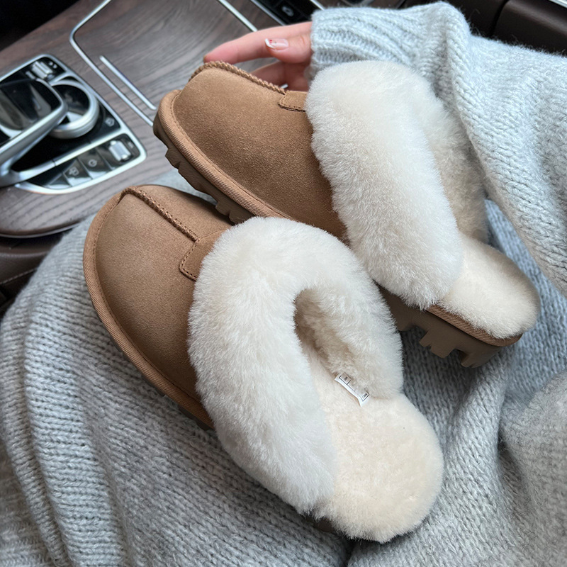 Furry Slippers for Women, Outdoor Snow Boots, 2025 New Autumn and Winter Slip-On Closed-Toe Half-Slippers, Warm Cotton Shoes