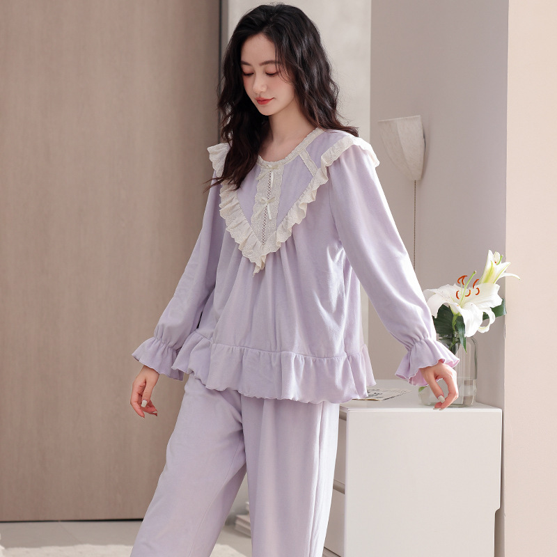 Winter New Cross-Border Popular Island Velvet Pajamas for Women Heated and Warm Home Clothes Set That Can Be Worn Outside Round Neck Pullover Winter New Cross-Border Popular Island Velvet Pajamas for Women Heated and Warm Home Clothes Set That Can Be Worn Outside Round Neck Pullover