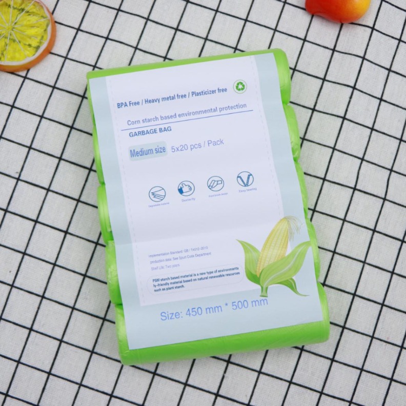 86N Factory Directly Supply Amazon Biodegradable Garbage Bag Corn Starch Milk White Green Garbage Bag in stock