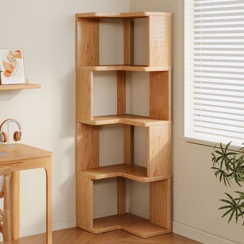Imported Solid Wood Corner Bookshelf Solid Wood Unpainted Multi-Layer Storage Cabinet Living Room Storage Rack Simple Corner Storage Bookshelf