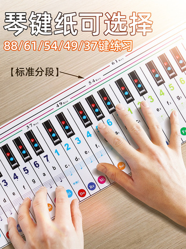 Hand-rolled piano practice five-line notation simple score comparison table 88-key portable piano keyboard drawings beginner fingering practice card