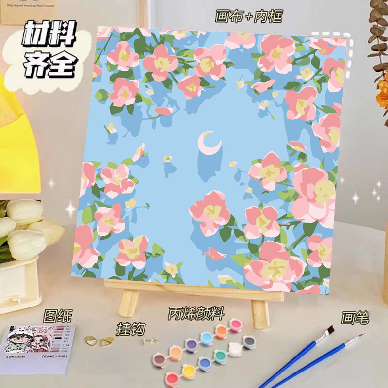 Pintura al óleo digital de bricolaje, dibujos animados para niños, pinturas para colorear hechas a mano, lindos puestos de animación curativos, comercio exterior transfronterizo