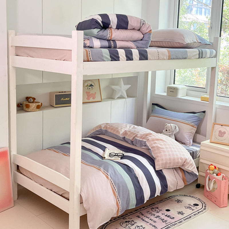 Juego de sábanas impresas de algodón de cuatro piezas Juego de tres piezas para estudiantes individual y doble, dormitorio doméstico de primavera y verano, sábanas lavables a máquina