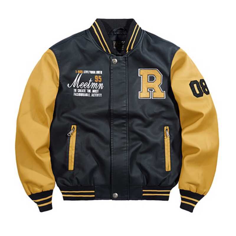 Men's Clothing flight suit jacket men's splicing baseball suit motorcycle suit leather jacket _voghion.com