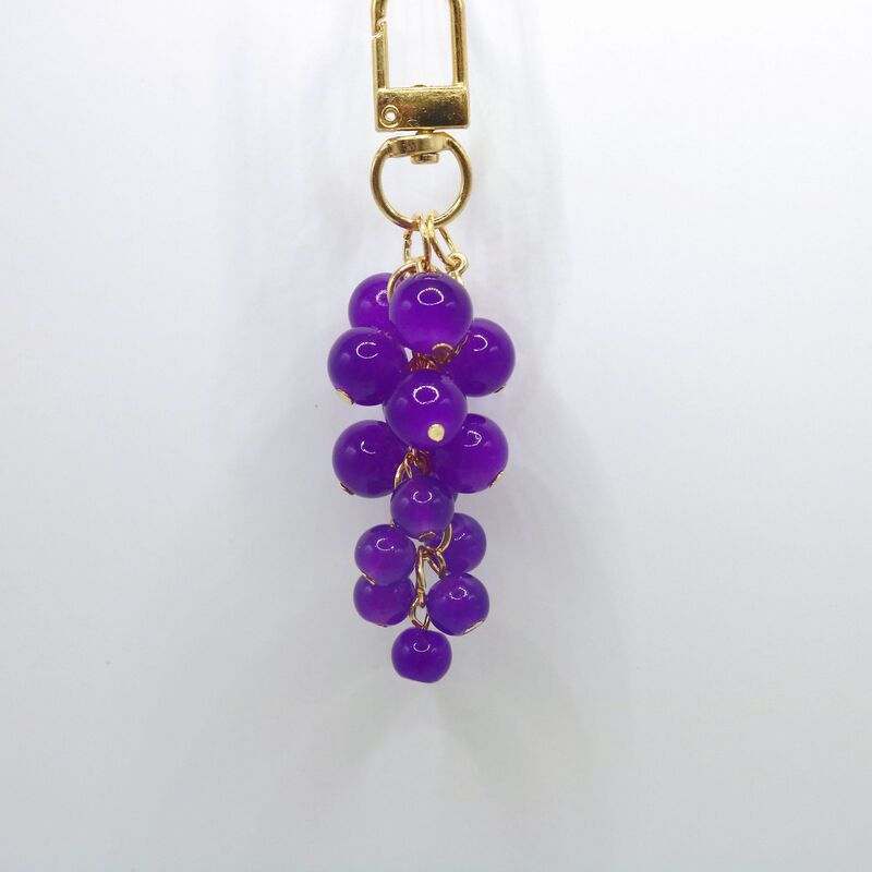 New Ins Style Hand-Woven Keychain Beaded Purple Grape Green Glass Pendant Ladies Bag Pendant