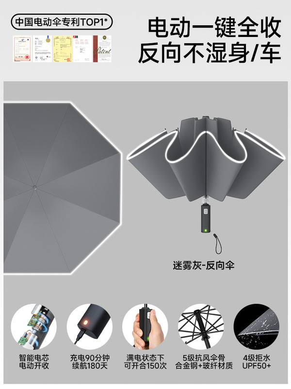 日本製ハイエンドビジネスインテリジェント電動傘、全自動開閉、晴雨兼用サンシェード、日焼け止めギフト傘|undefined