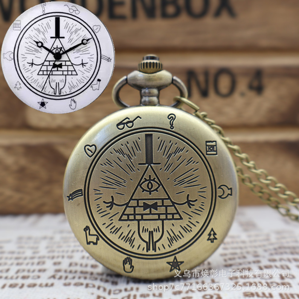 Popular Foreign Trade Quartz Pendant Watch, Quirky Town Triangle One-Eyed Devil Pocket Watch, Vintage Flip Pocket Watch Custom