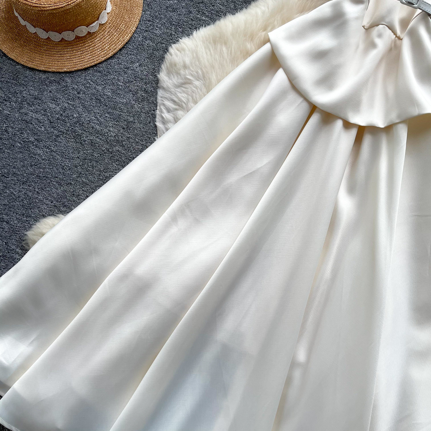 Elegant High-Waisted A-Line Dress Red Lace Peter Pan Collar Summer Commute Suitable Women's Clothing_ecoleips.com