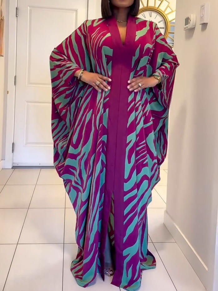 2025 New Cross-Border Vacation Beach Cape Cardigan 3D Digital Print Casual Middle Eastern Dubai Robe Women's Clothing_ecoleips.com