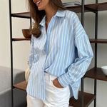 欧美跨境亚马逊外贸2025秋冬新款长袖开衫外套女条纹衬衫女装