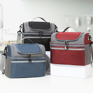 Cross-Border Double-Layer Lunch Bag Solid Color Simple Insulated Bag Can Be Worn Cross-Body Handbag Portable Lunch Box Insulated Bag