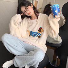 珊瑚绒睡衣女加绒加厚韩版可爱学生卡通秋冬季保暖家居服两件套装
