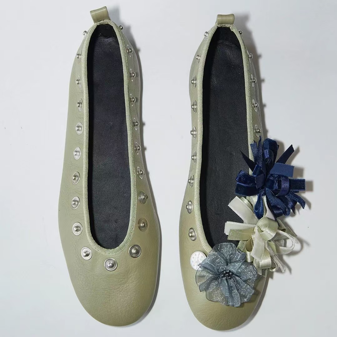 2025 Niche Design Relaxed Style Retro Nostalgic Flat Inlay Shoes Flower Ballet Shoes Soft Sole Comfortable Lightweight Women's Shoes