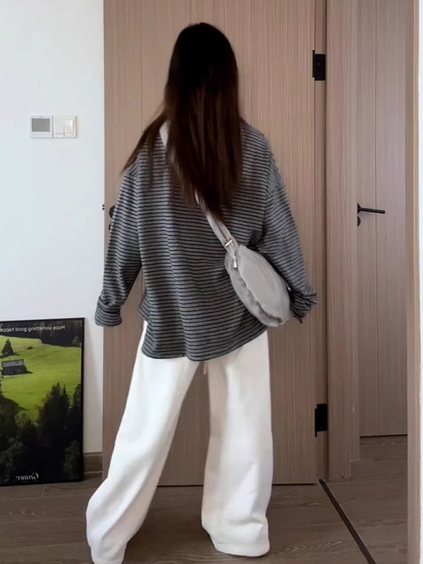 韩系慵懒风条纹长袖t恤女秋季2025新款宽松打底衫内搭上衣高级感|undefined