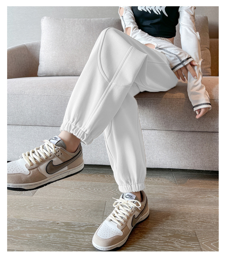 法米姿 早春新款宽松运动裤休闲外穿束脚拼接哈伦裤卫裤