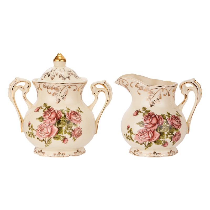 European-style ceramic sugar bowl milk pot suit coffee set Garland Cup hotel milk pot square sugar Box storage tank cross-border wholesale