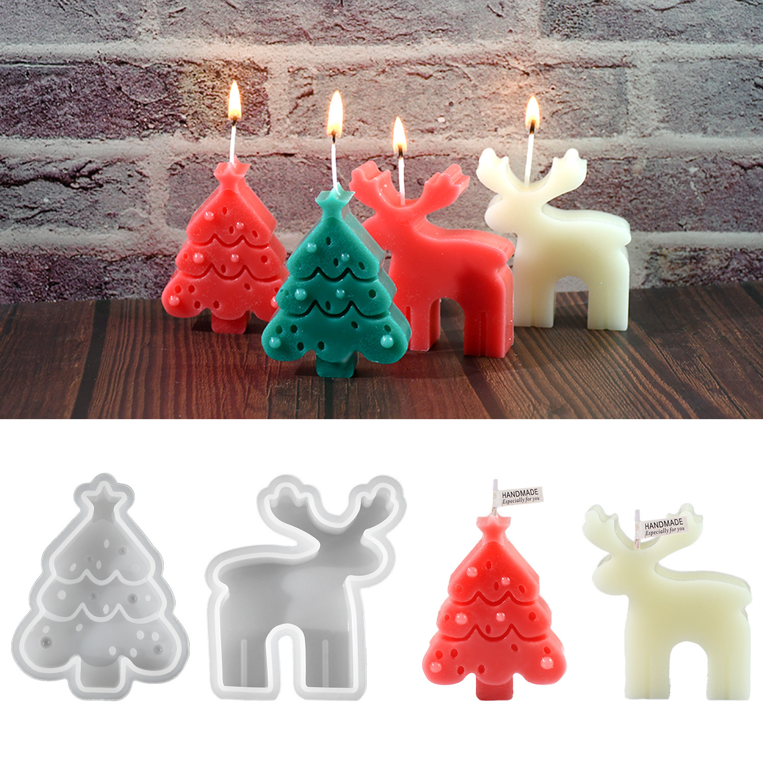 Ins-style resin mold Christmas tree candle aroma silicone mold DIY reindeer shape decorative plaster ornament mold