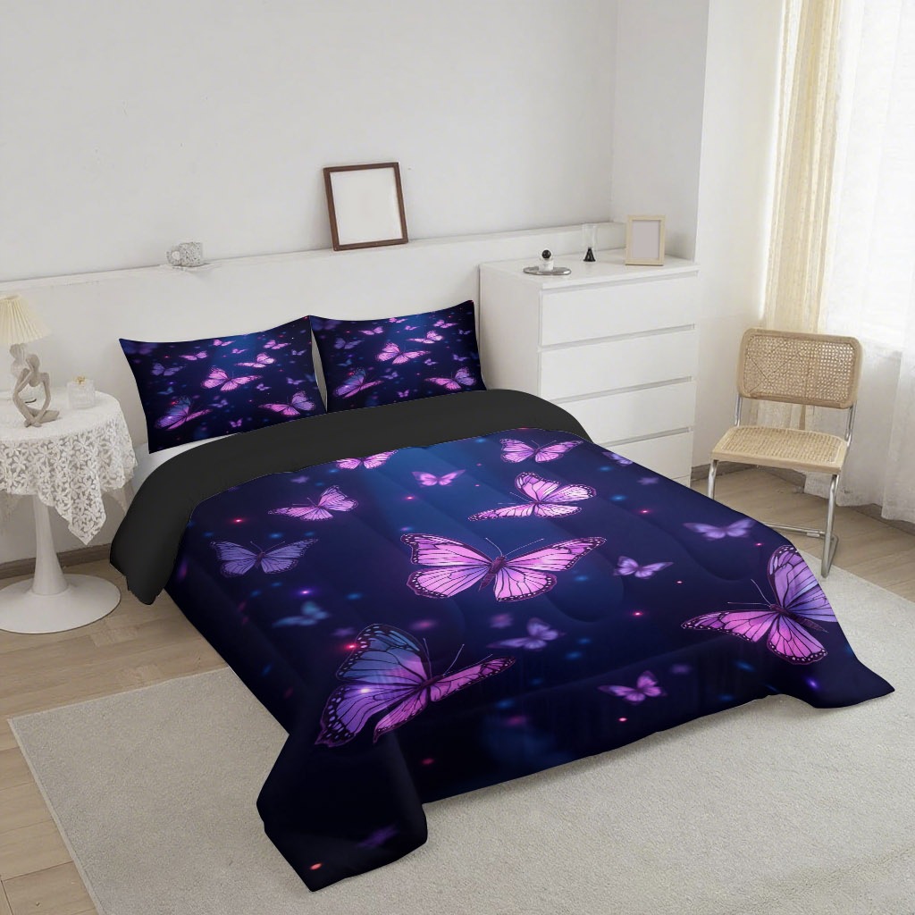 TEMU / JIT transfronterizo mariposa multicolor impresión digital HD 180gms edredón conjunto de ropa de cama