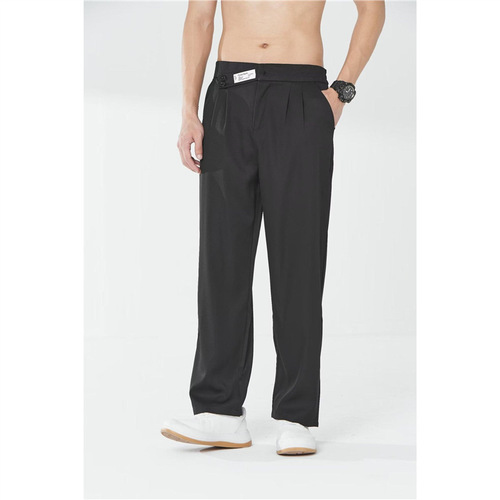Summer long black pants for men, stylish and tall, with a drooping sense of seniority, Western-style straight-leg long trousers for men, Korean-style casual pants