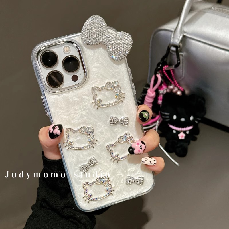 Glitter Kt Cat Bow Suitable for Iphone17Promax Apple 16 Phone Case 15 Silicone 14 New Model for Women