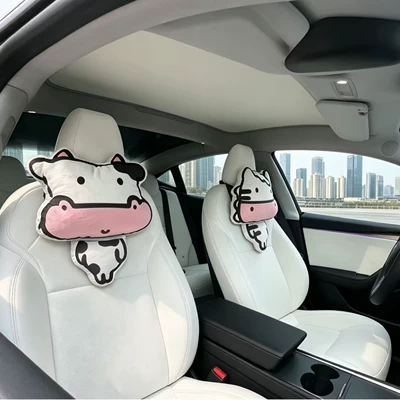 Cow and Horse Headrests, Car Headrests, Quirky and Personalized Headrests, Happy Little Cow and Horse Cartoon Headrests, Neck Pillows for Office Workers