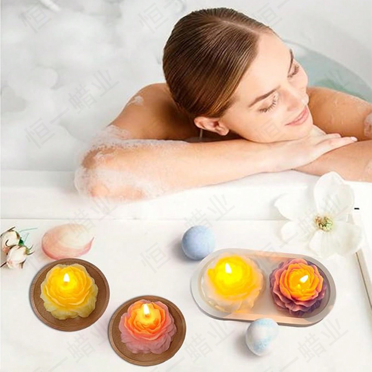 Fragancia de souvenirs con forma de flor de peonía, decoración de velas, ambiente, regalo, día de la madre, flores creativas, velas aromáticas