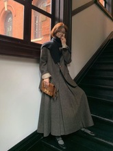 深调漫想 韩系气质毛呢套装新款秋季西装外套百褶长裙两件套~