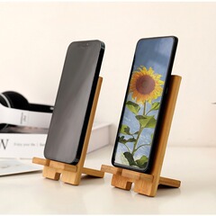 楠竹携帯電話スタンド創意天然竹木携帯電話サポートスタンドシンプル追劇神器定学校ロゴ携帯電話スタンド