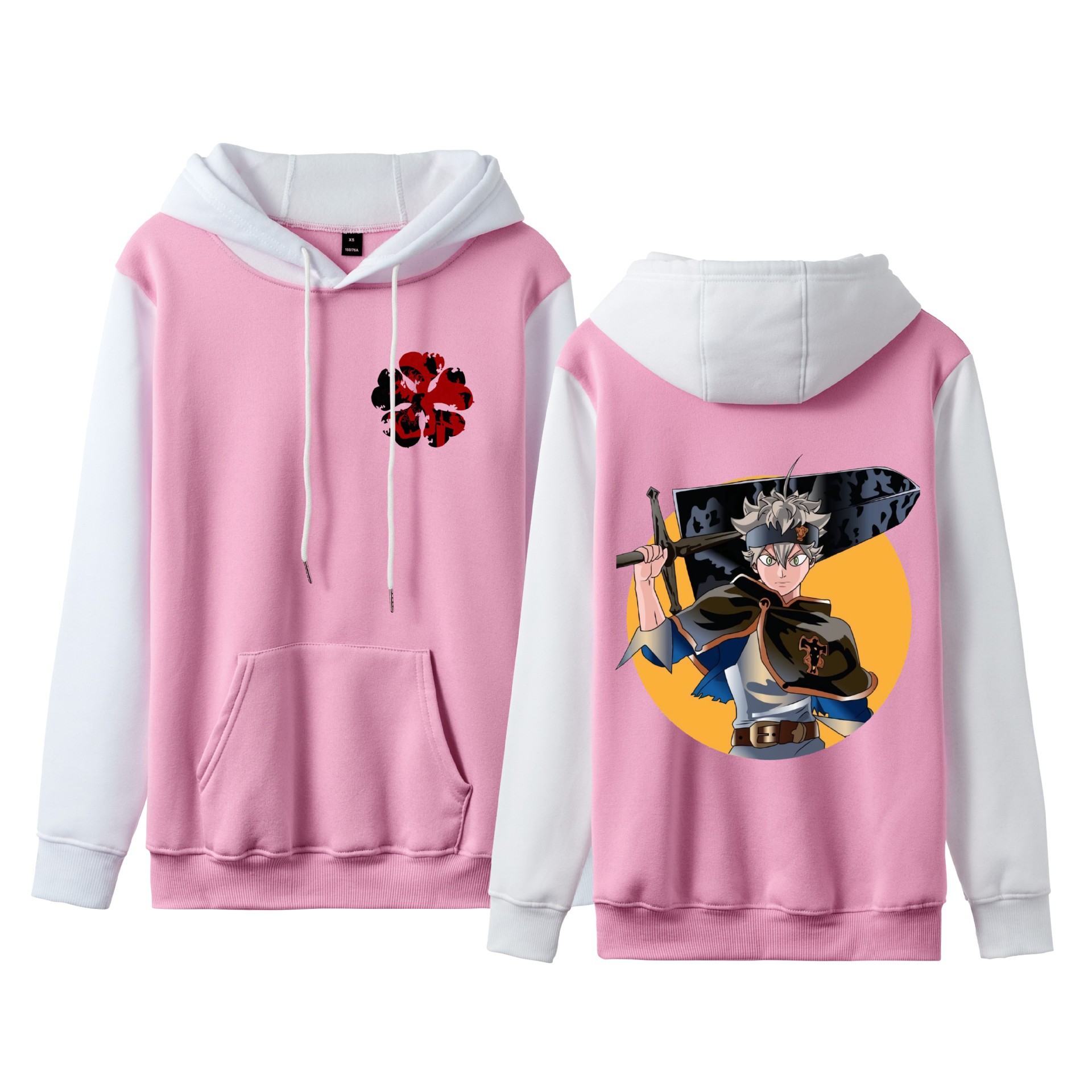 Trébol de cuatro hojas negro Black Clover suéter de pareja de talla grande para hombres y mujeres sudadera con capucha de contraste con capucha